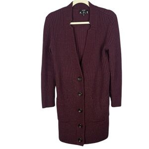 Lord Taylor 424 Fifth Elegant Wool Alpaca Blend Burgundy Long Cardigan Sweater